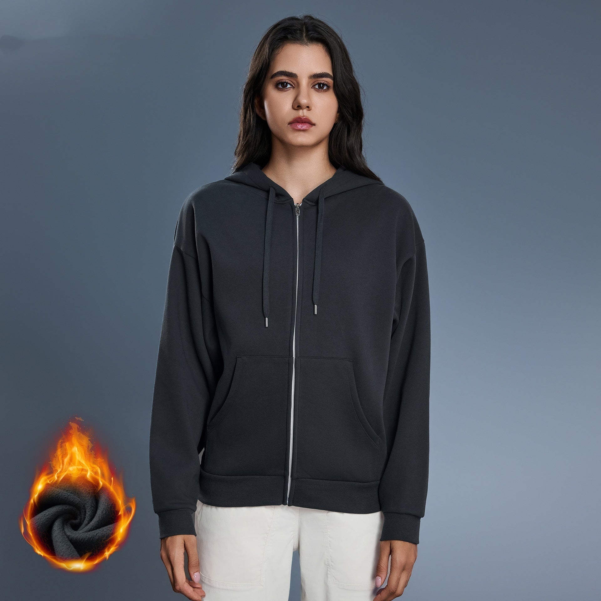 1469#A 3D Silver Logo Women Fleece Zipper Jacket