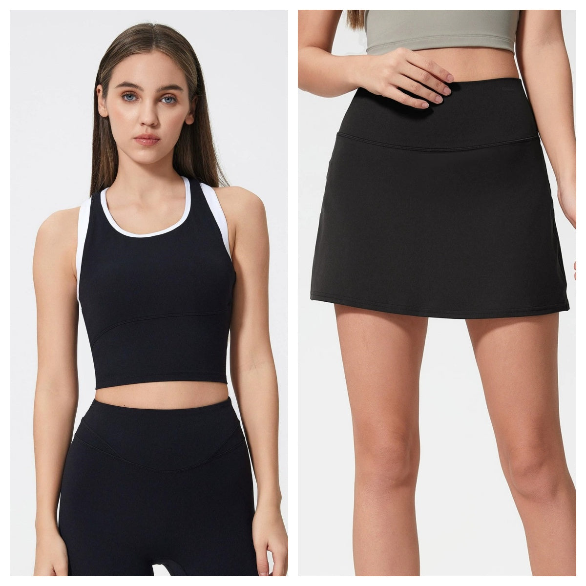L4113#  Women Yoga Tank Skirts Set