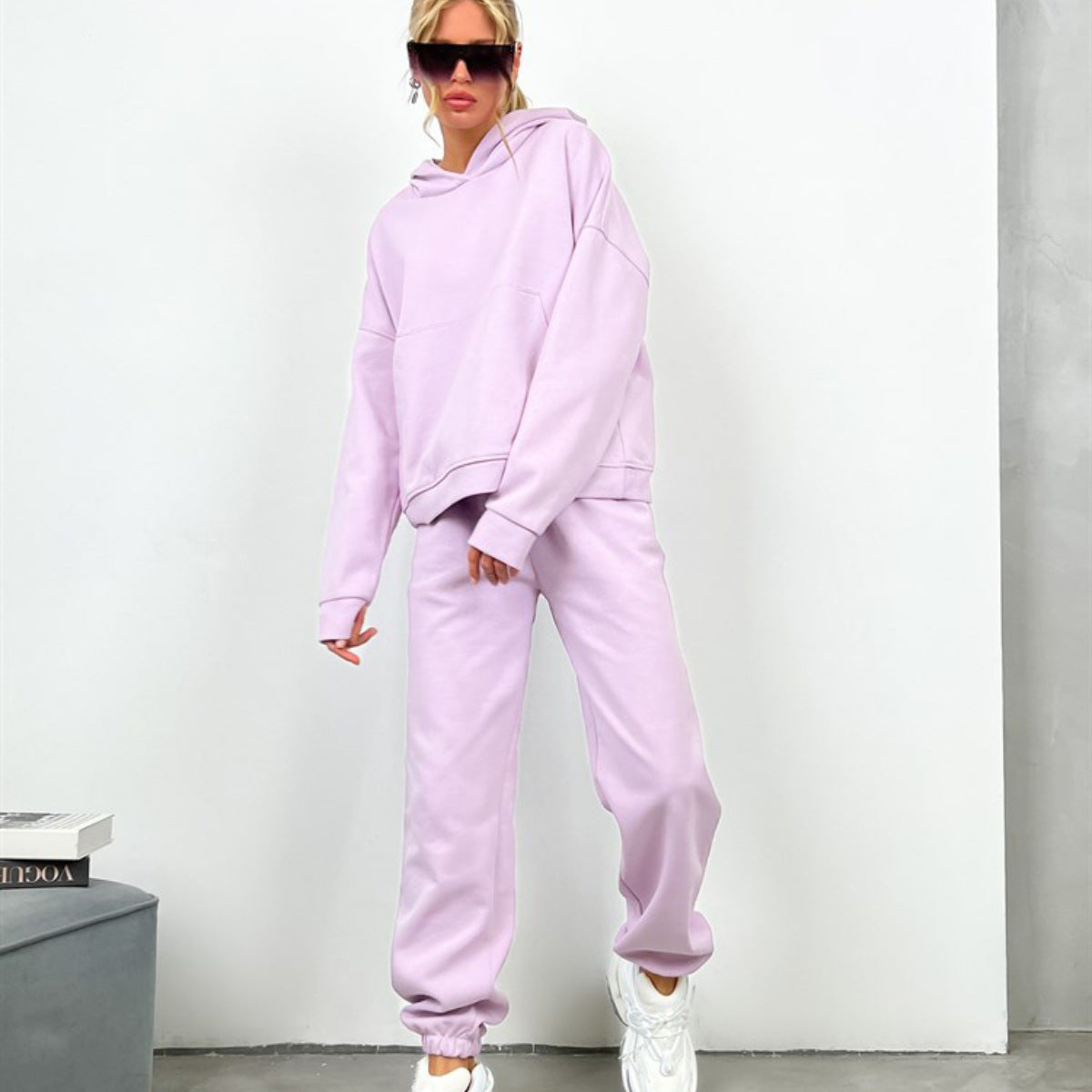 529# A 3D Silver Logo Women Yoga Hooded Sweatshirts Pants Set