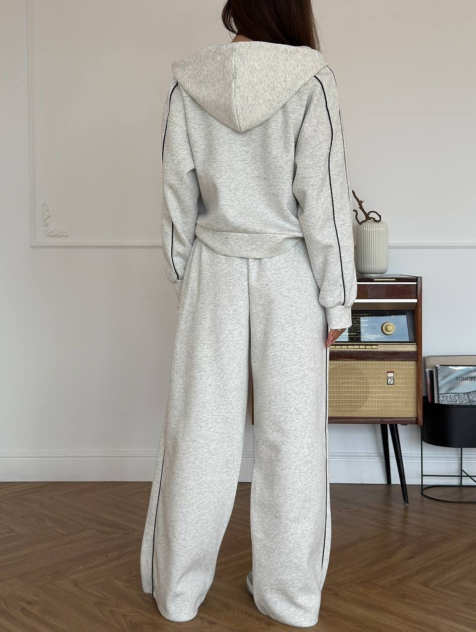 1475#A 3D Silver Women Hoodie Pants Sets