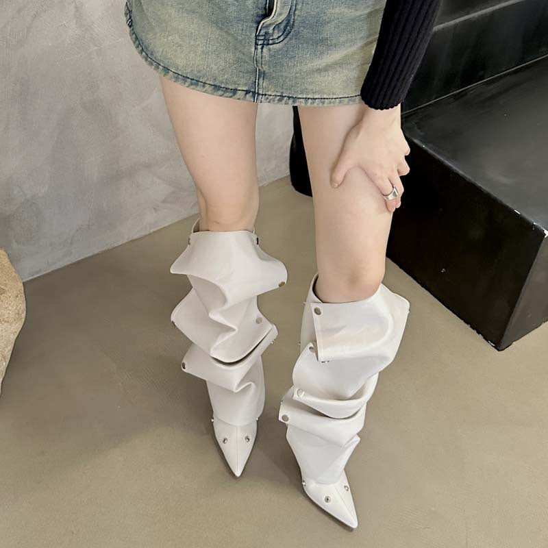 E0837#High Heel Rivet Boots
