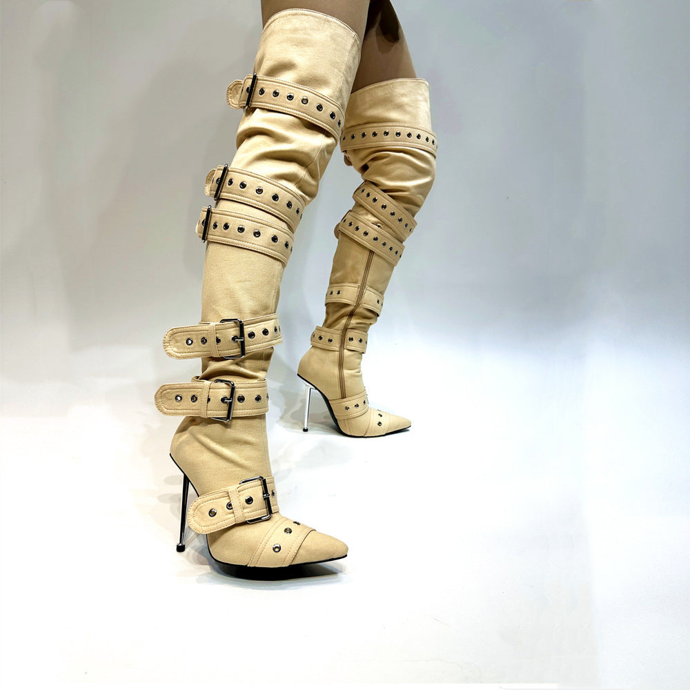 E0837#High Heel Rivet Boots
