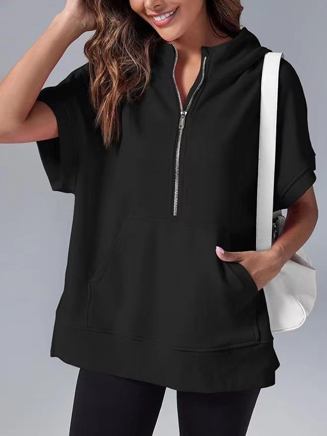 576# A Women Short Sleeve Hooded Sweater