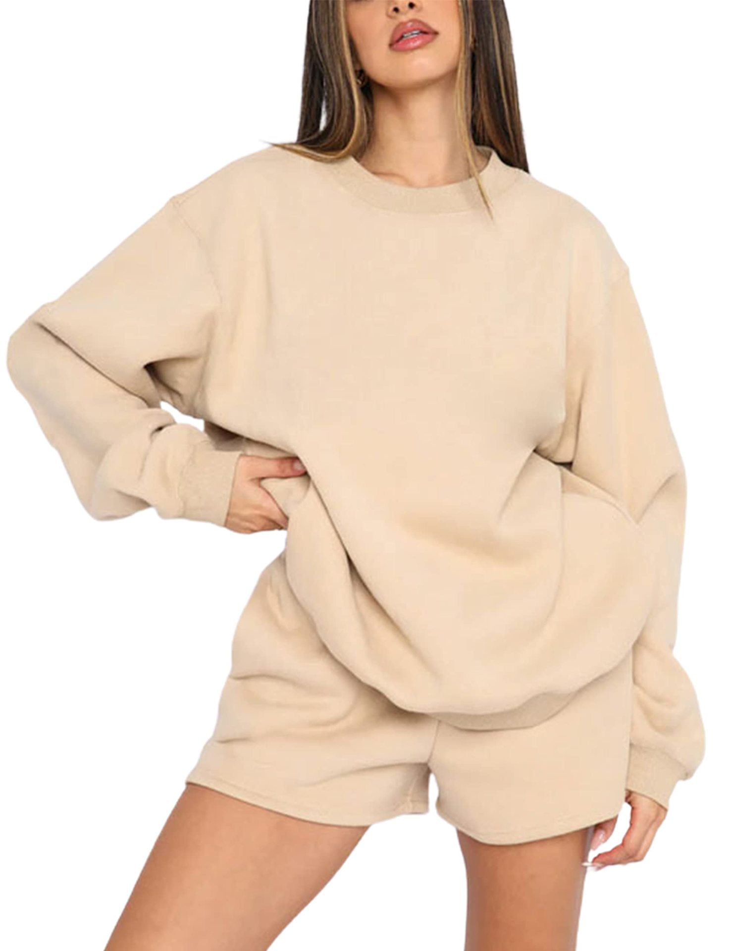 94#  Women 3D Logo Sweatshirts Shorts Set